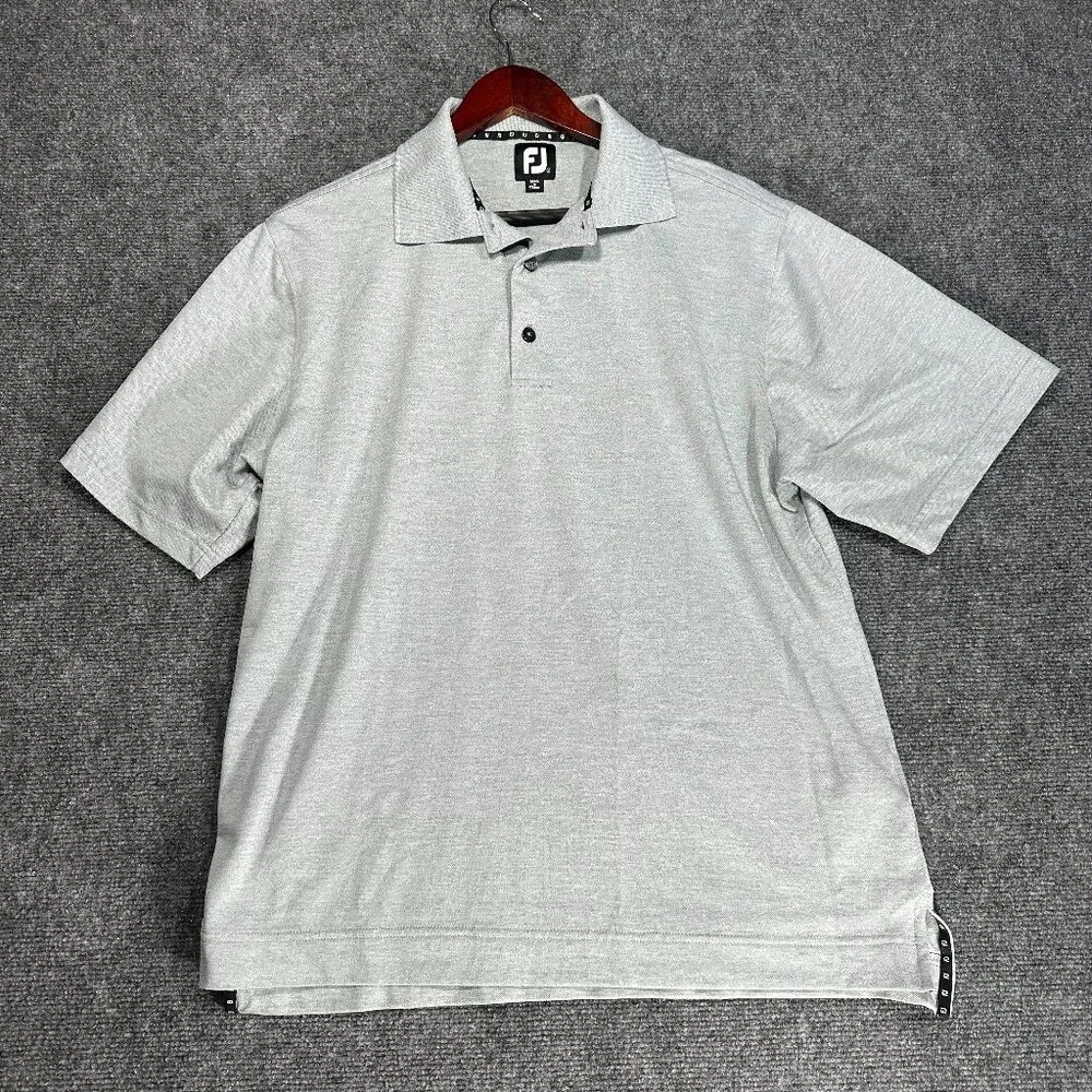 FJ FootJoy Polo Shirt Mens Medium Gray Knit Short Sleeve Logo on Back Split Hem - Picture 1 of 7
